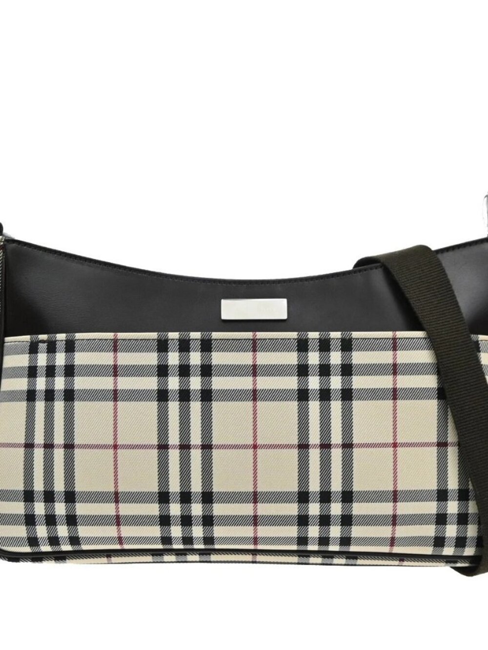 BURBERRY logo Plaid print check Shoulder Bag Canvas Leather Brown - Picture 1 of 12